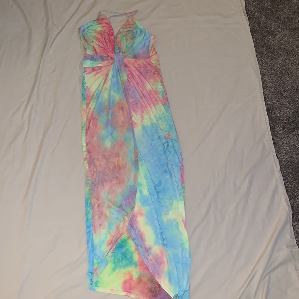 Spaghetti strap long dress.  Soft multicolored dress.